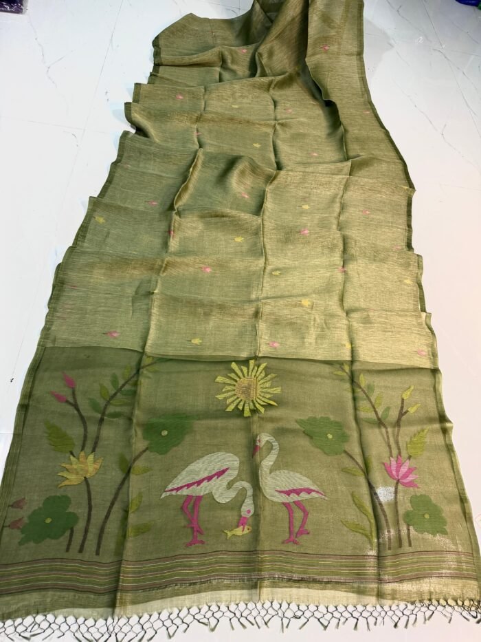 Pure Silk Linen Jamdani Saree with Running Blouse