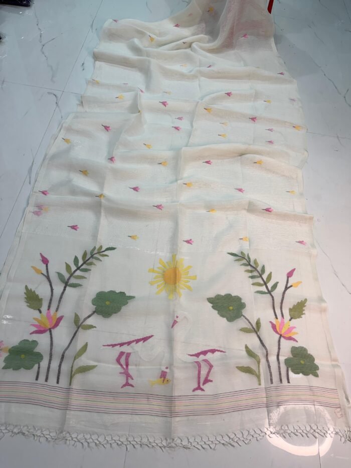 Pure Silk Linen Jamdani Saree with Running Blouse