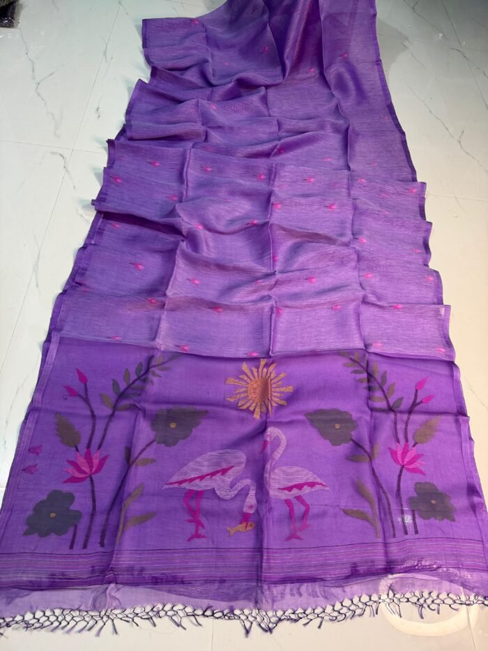 Pure Silk Linen Jamdani Saree with Running Blouse