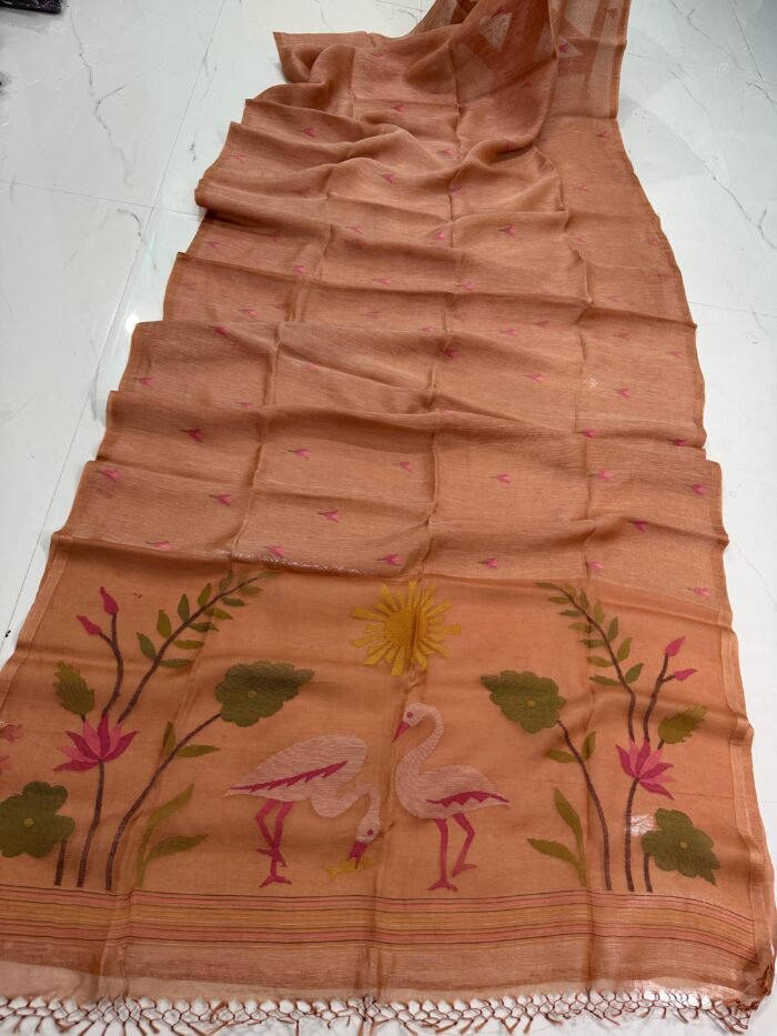 Pure Silk Linen Jamdani Saree with Running Blouse
