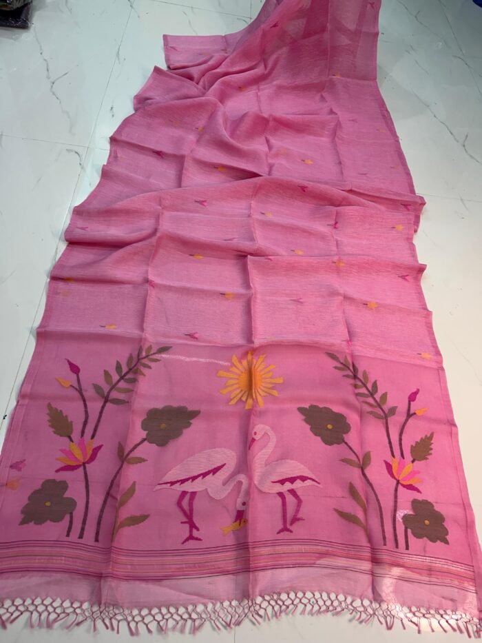 Pure Silk Linen Jamdani Saree with Running Blouse