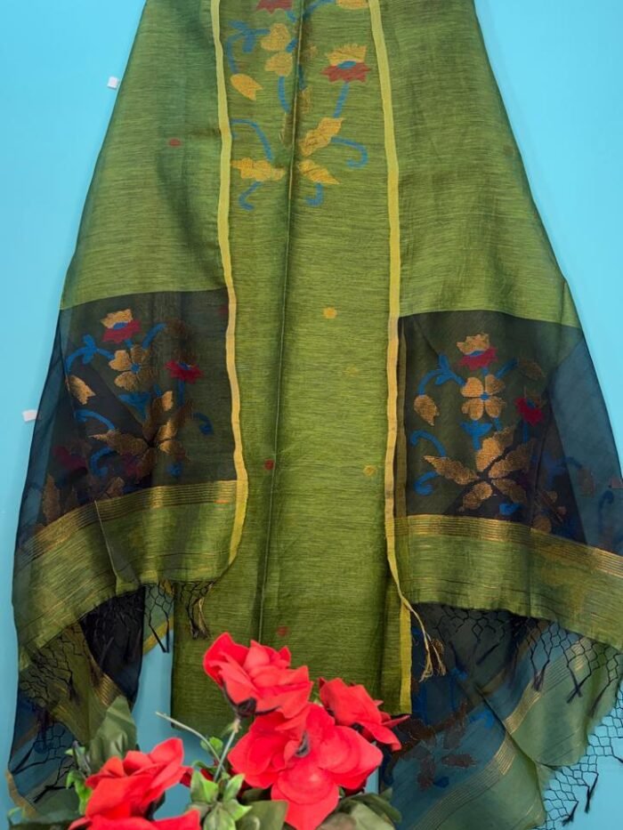 Elegant Silk Linen Top & Dupatta Set (Unstitched)