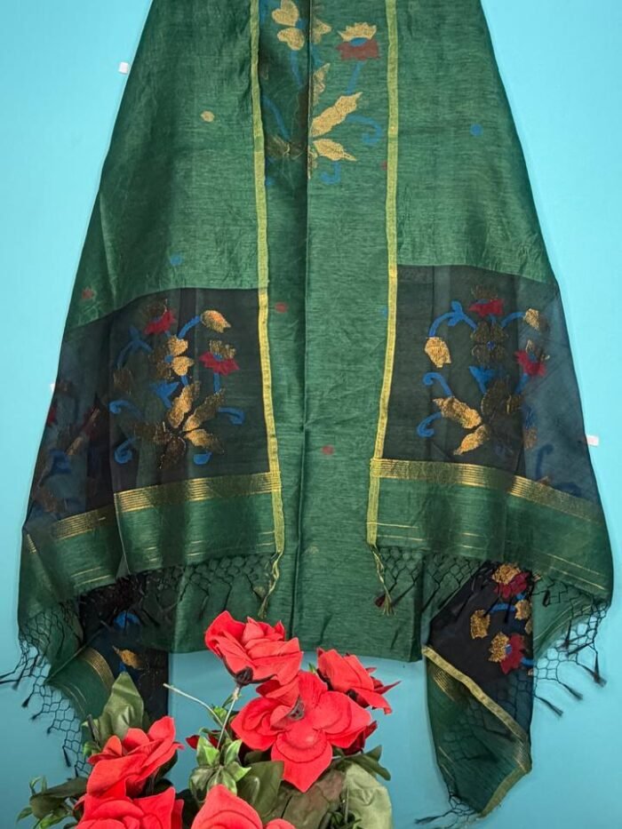 Elegant Silk Linen Top & Dupatta Set (Unstitched)
