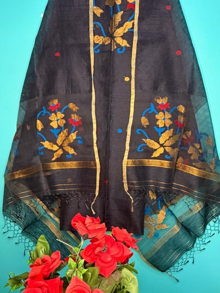 Elegant Silk Linen Top & Dupatta Set (Unstitched)