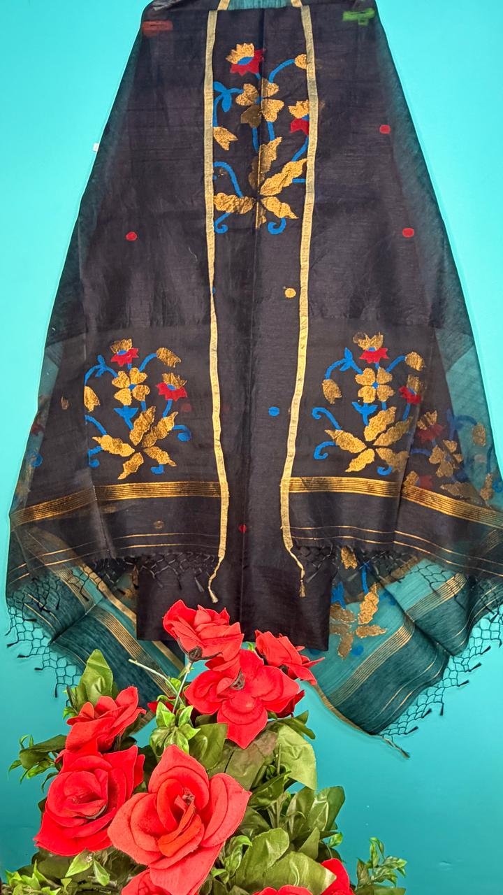 Elegant Silk Linen Top & Dupatta Set (Unstitched)