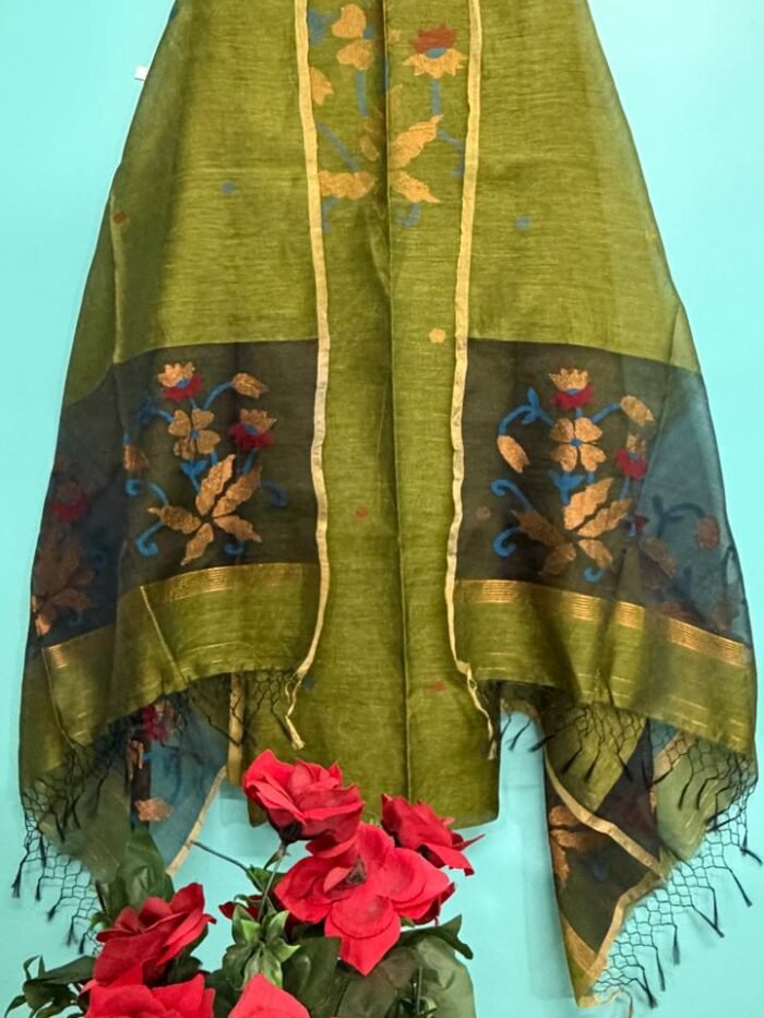 Elegant Silk Linen Top & Dupatta Set (Unstitched)