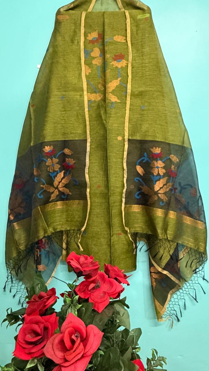 Elegant Silk Linen Top & Dupatta Set (Unstitched)