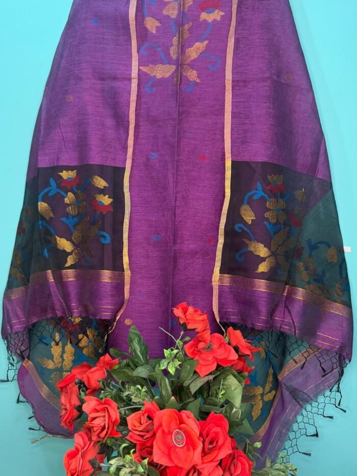 Elegant Silk Linen Top & Dupatta Set (Unstitched)