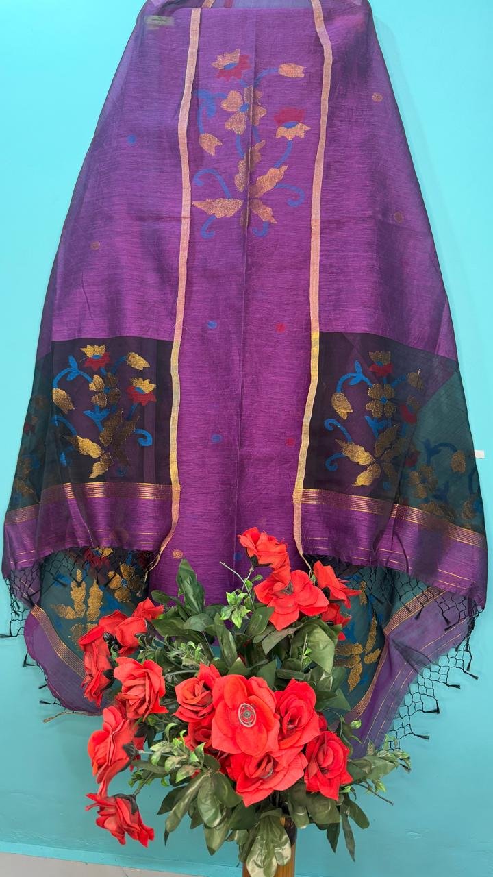 Elegant Silk Linen Top & Dupatta Set (Unstitched)
