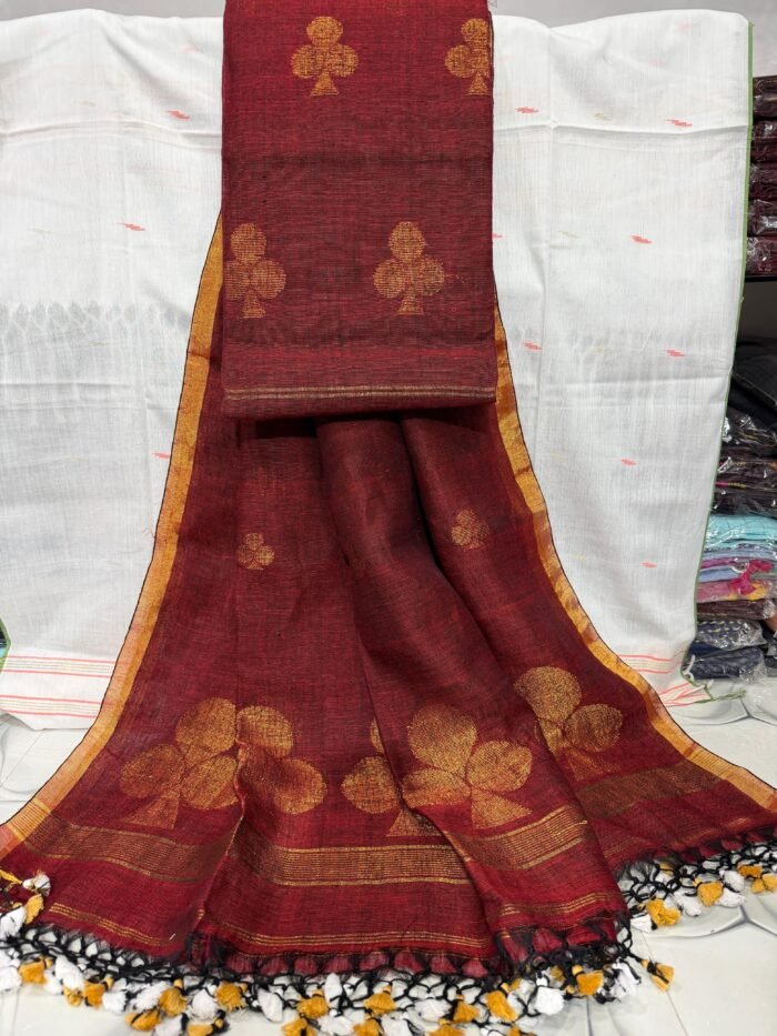 Pure Linen Zari Motif Suit – Unstitched Elegant 2-Piece Set