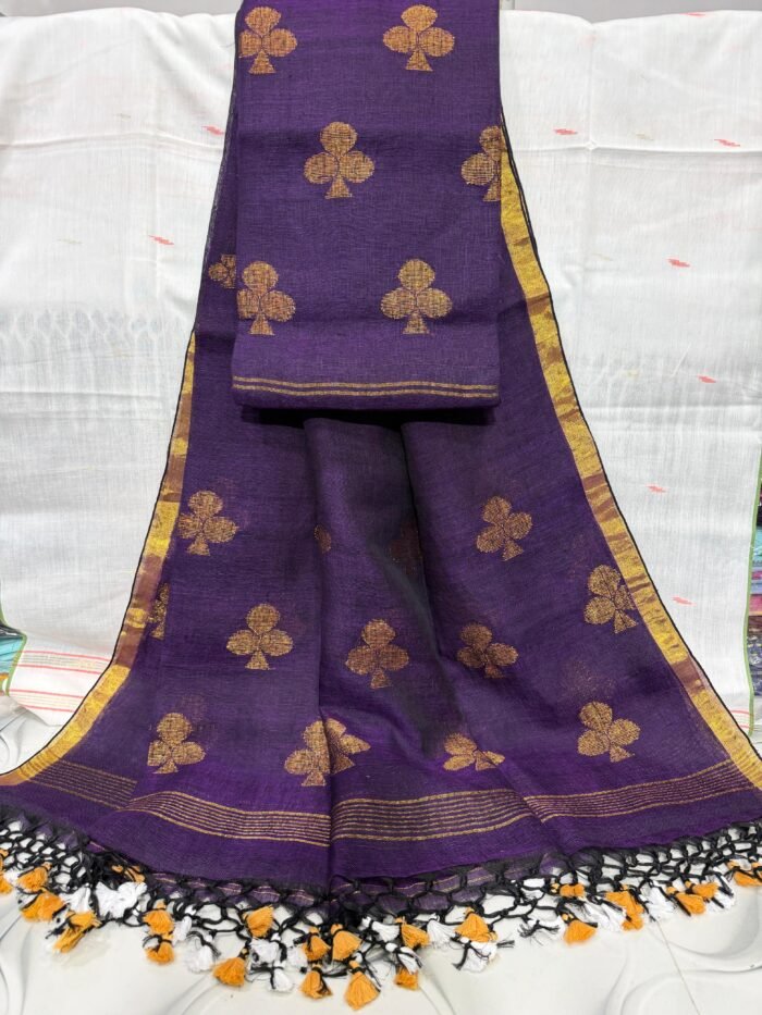 Pure Linen Zari Motif Suit – Unstitched Elegant 2-Piece Set