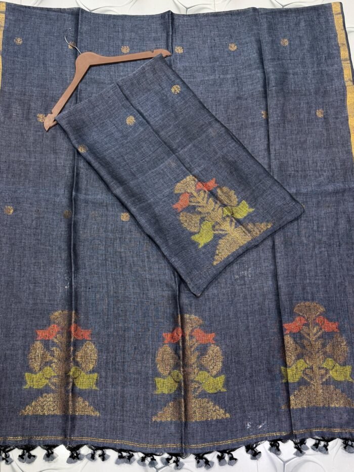 Pure Linen Unstitched Jamdani Suit – Elegant 2-Piece Set