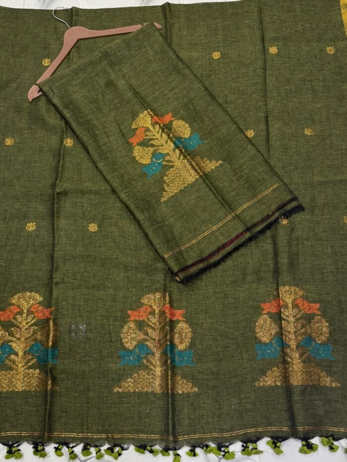 Pure Linen Unstitched Jamdani Suit – Elegant 2-Piece Set