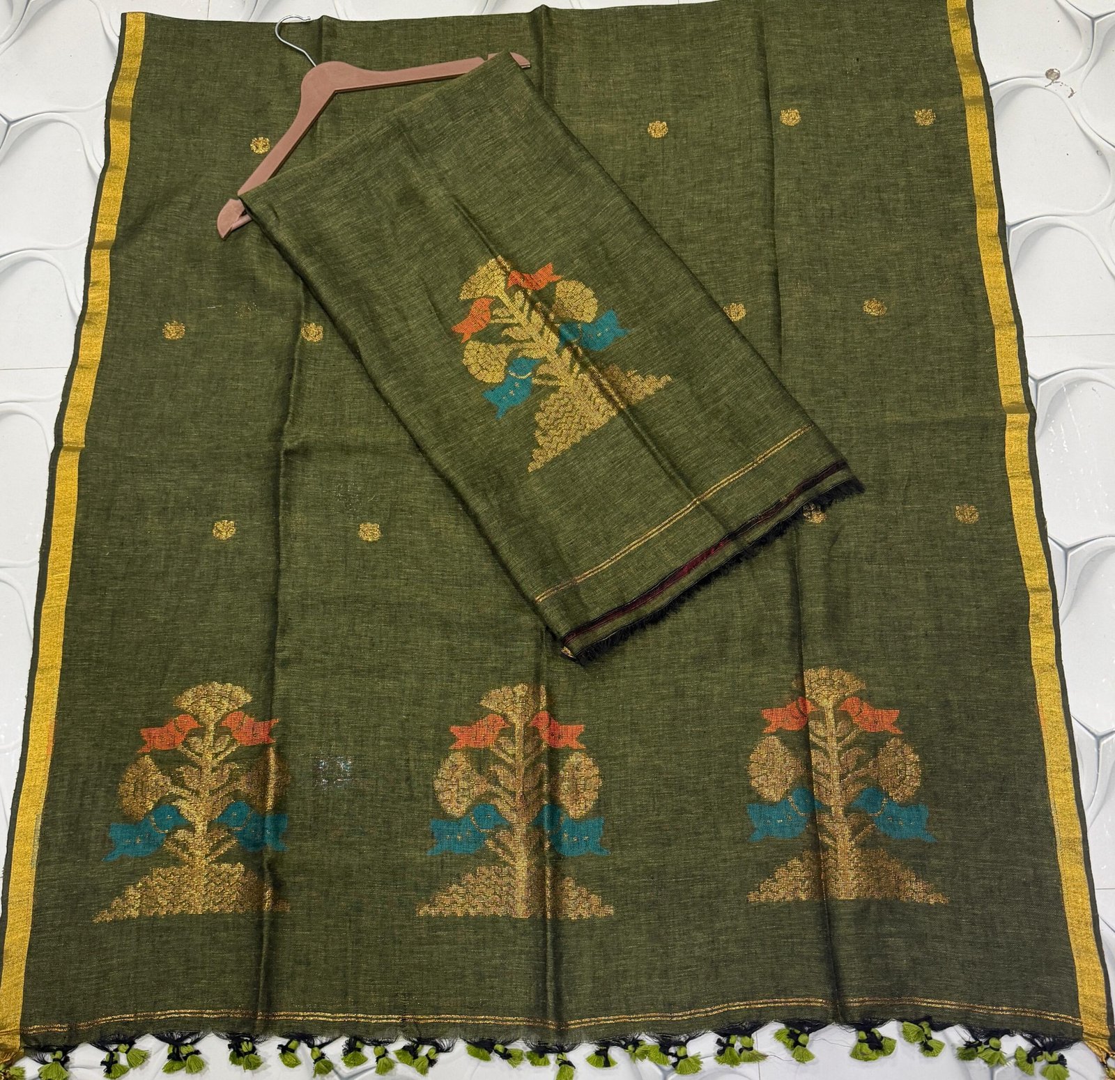 Pure Linen Unstitched Jamdani Suit – Elegant 2-Piece Set