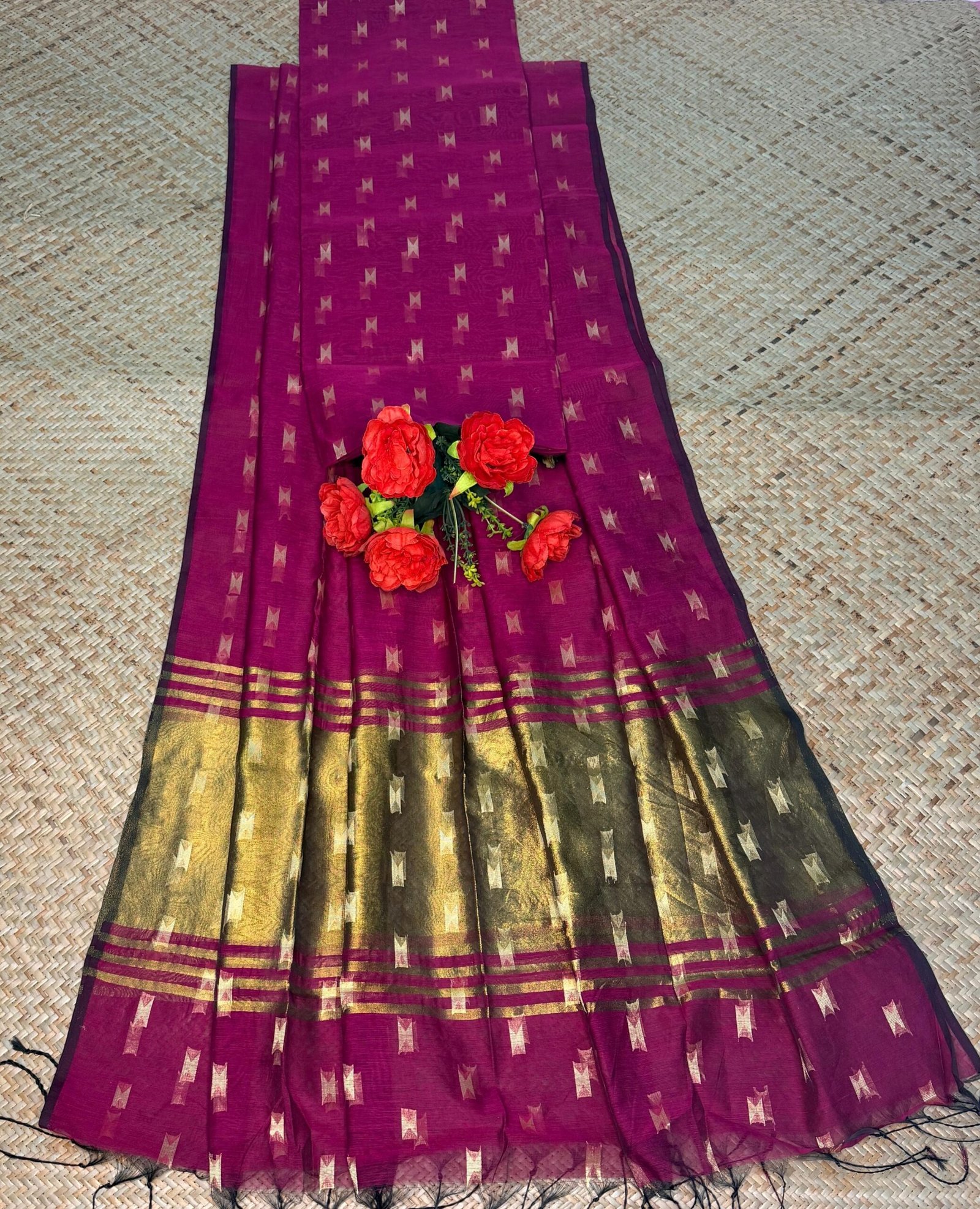 Maheshwari Handloom Top & Dupatta Set (Unstitched)