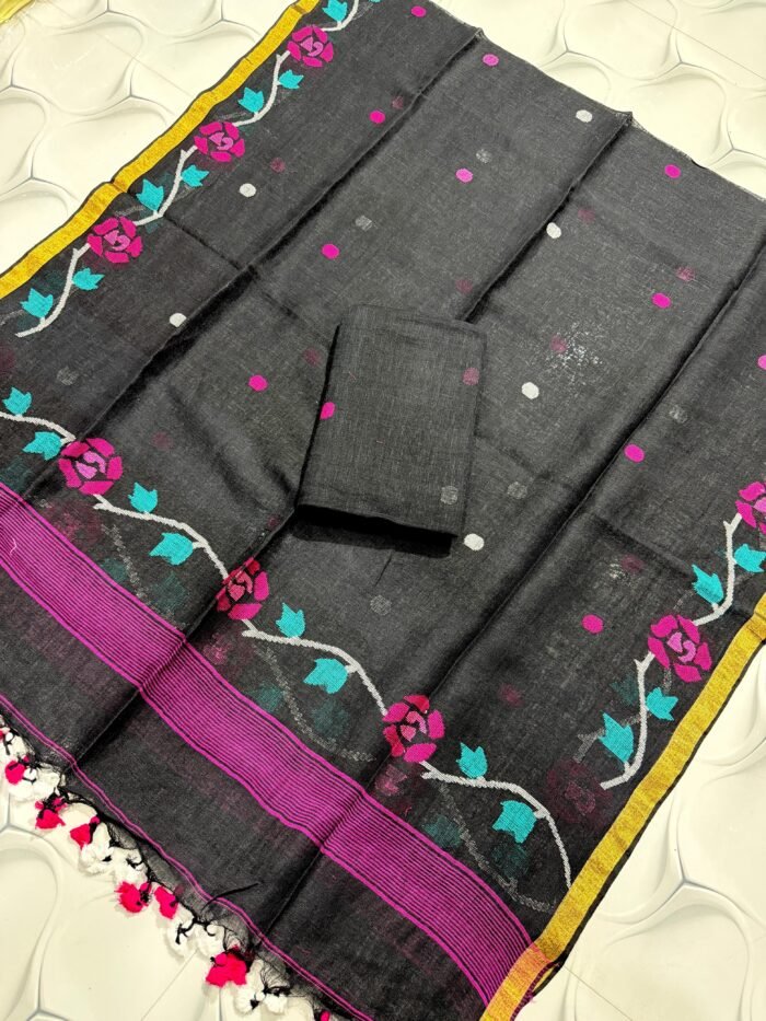 Floral Vine Linen Top & Dupatta Set (Unstitched) – Elegant 2 Piece
