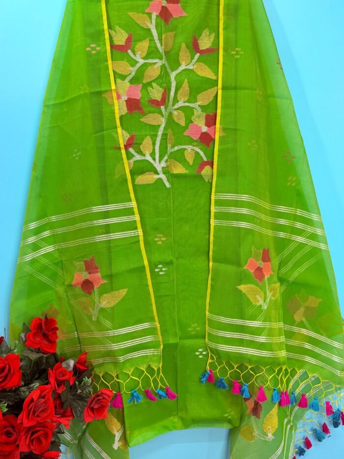 Elegant Muslin Jamdani Top & Dupatta Set (Unstitched)