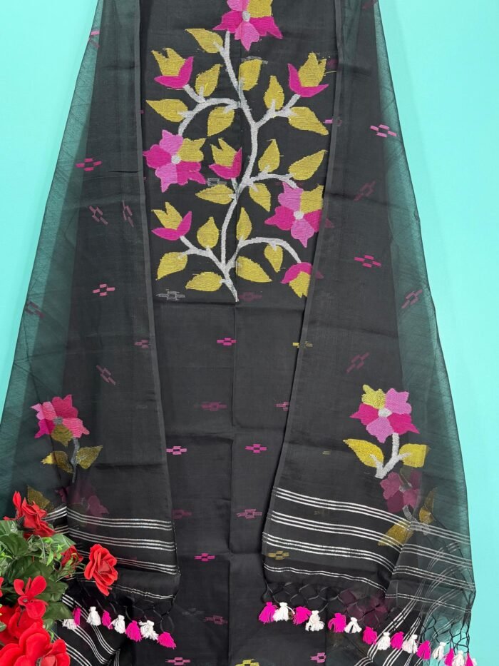 Elegant Muslin Jamdani Top & Dupatta Set (Unstitched)