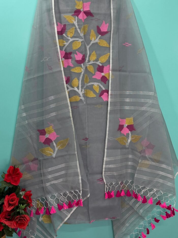 Elegant Muslin Jamdani Top & Dupatta Set (Unstitched)