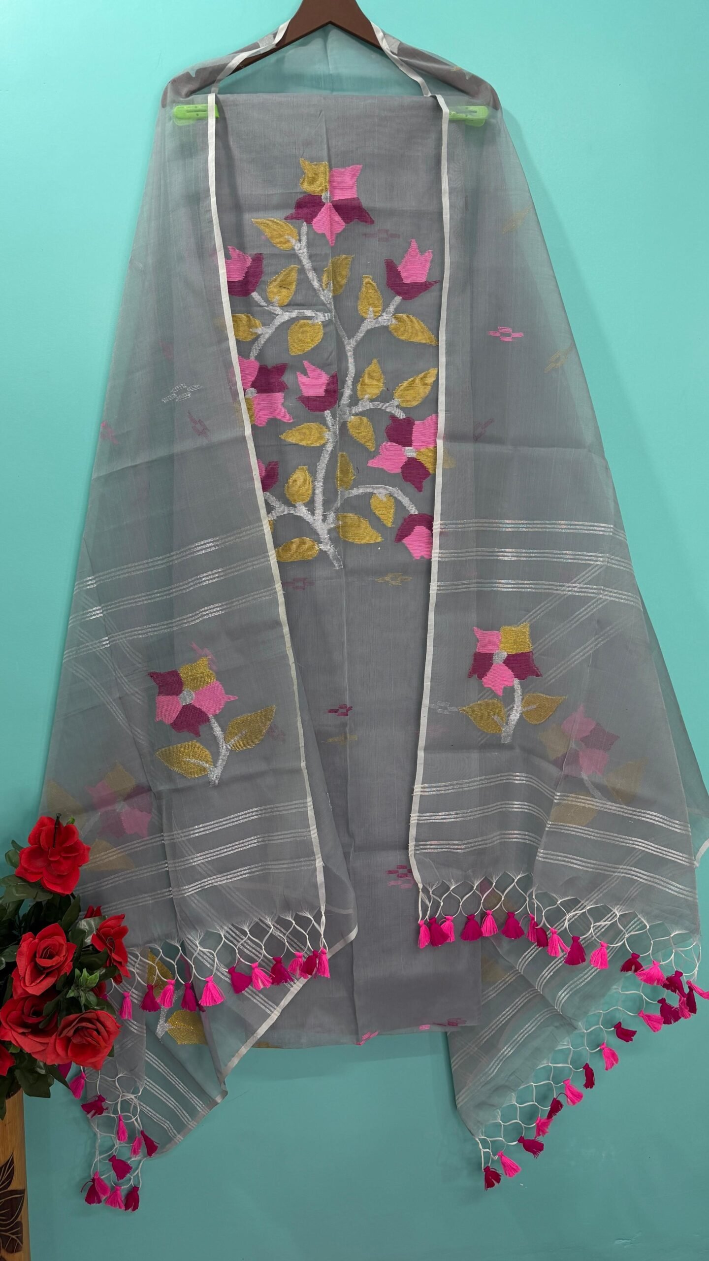 Elegant Muslin Jamdani Top & Dupatta Set (Unstitched)