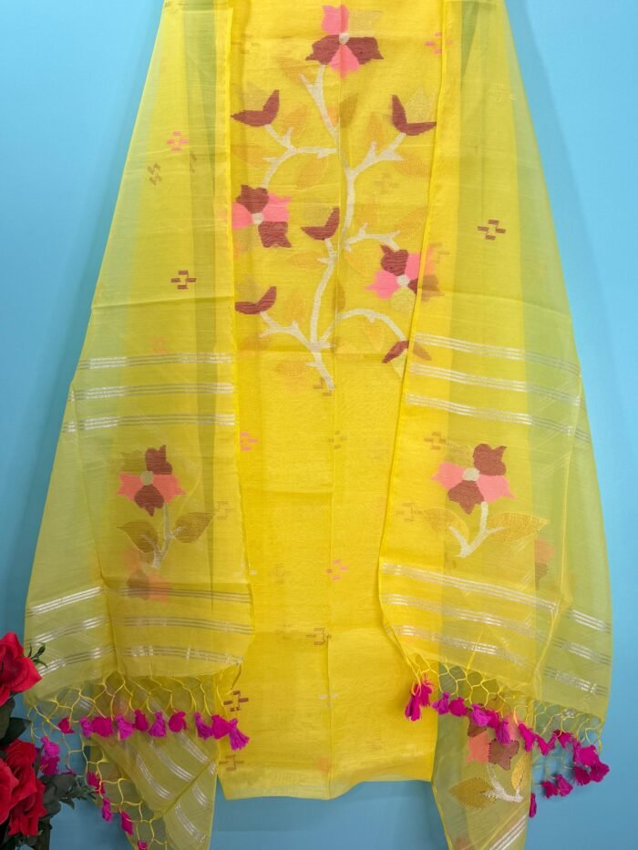 Elegant Muslin Jamdani Top & Dupatta Set (Unstitched)