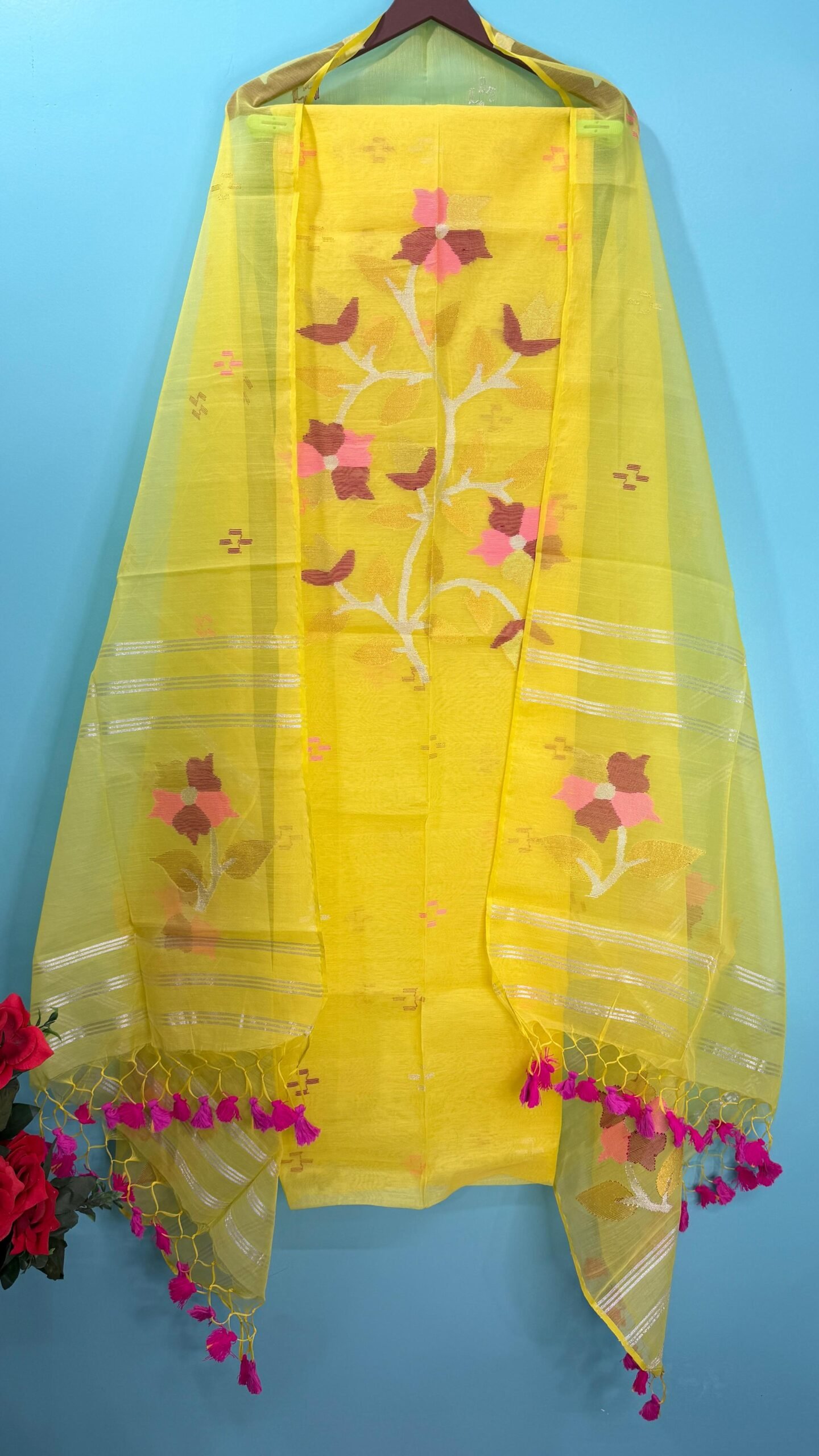 Elegant Muslin Jamdani Top & Dupatta Set (Unstitched)