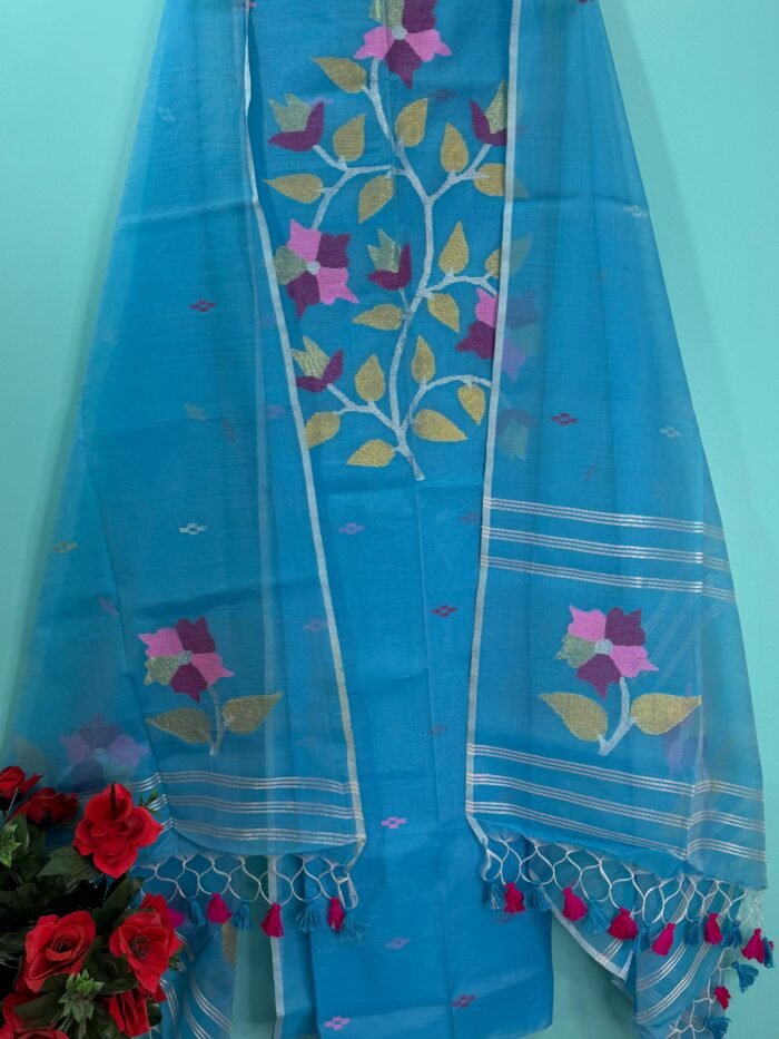 Elegant Muslin Jamdani Top & Dupatta Set (Unstitched)