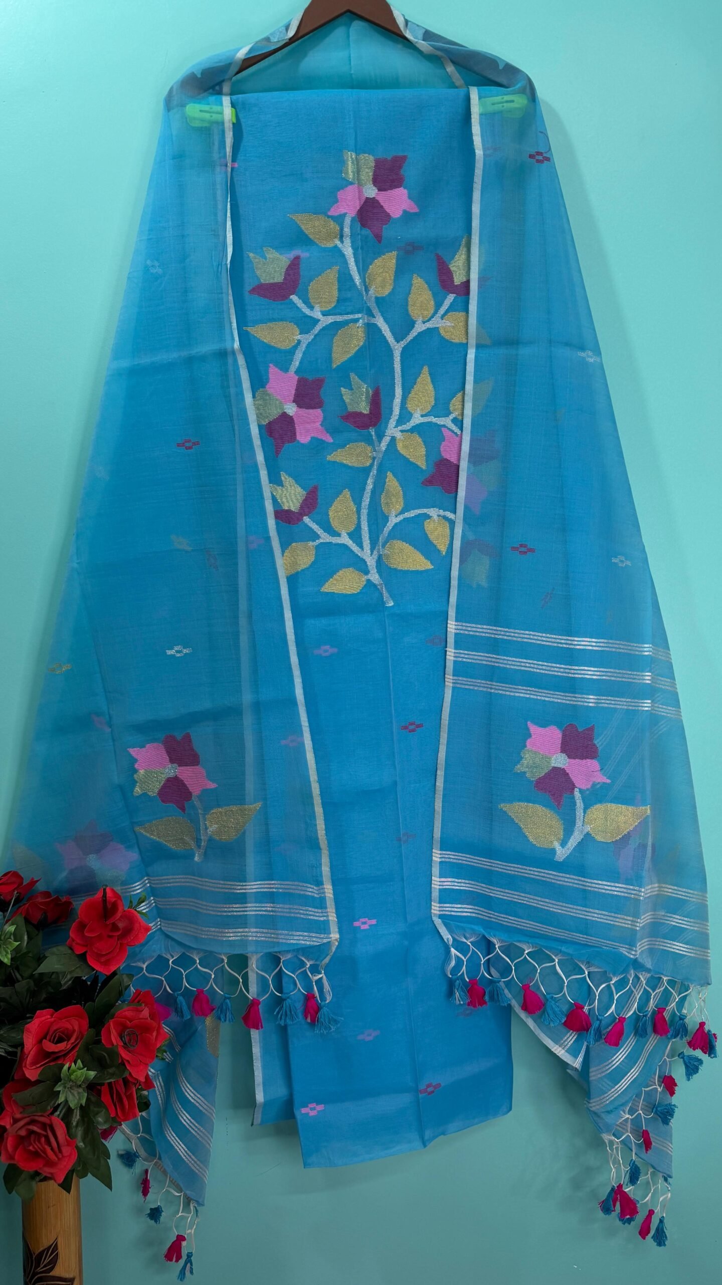 Elegant Muslin Jamdani Top & Dupatta Set (Unstitched)