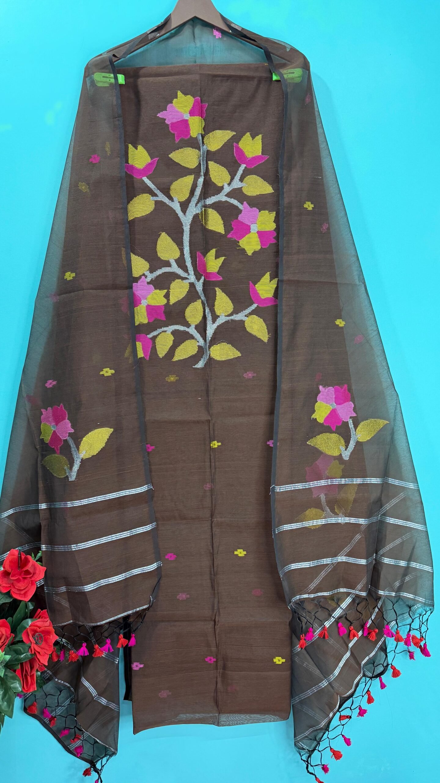 Elegant Muslin Jamdani Top & Dupatta Set (Unstitched)