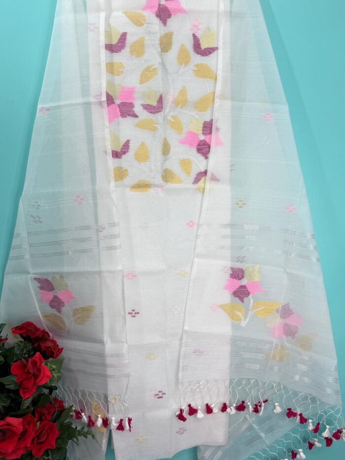 Elegant Muslin Jamdani Top & Dupatta Set (Unstitched)
