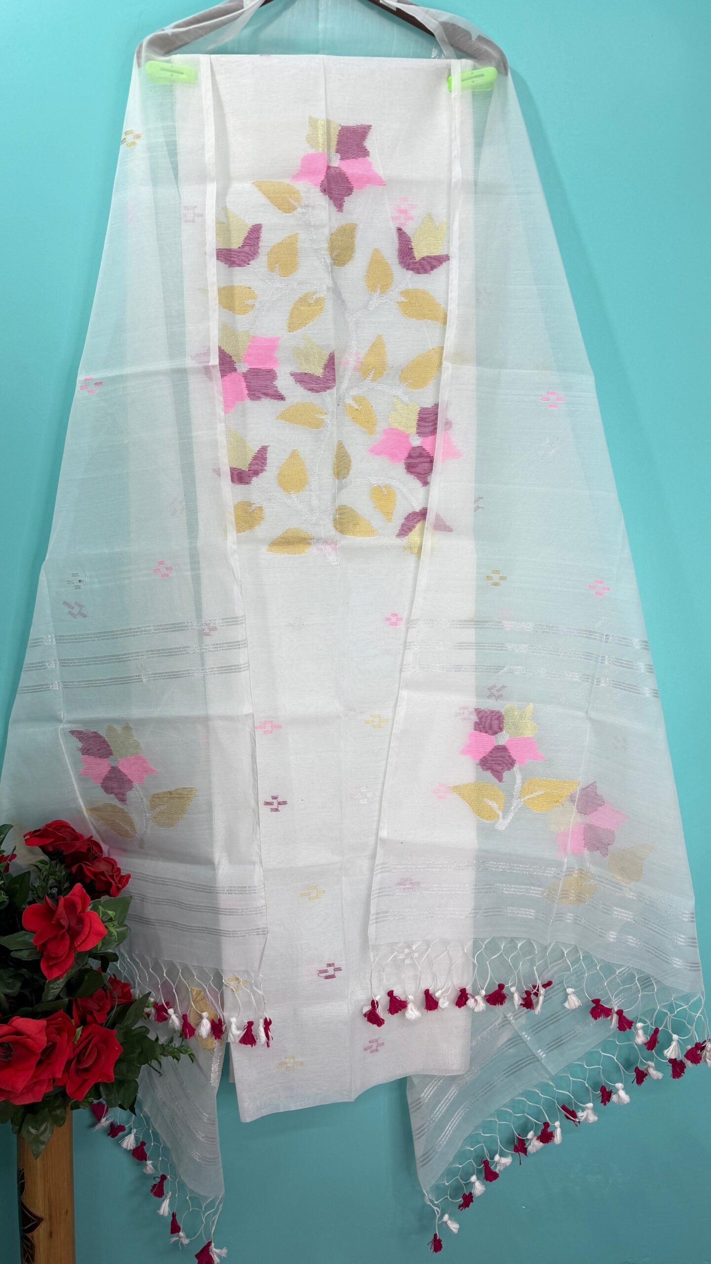 Elegant Muslin Jamdani Top & Dupatta Set (Unstitched)