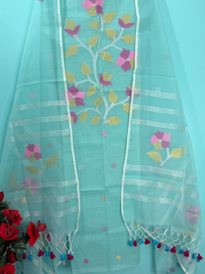 Elegant Muslin Jamdani Top & Dupatta Set (Unstitched)
