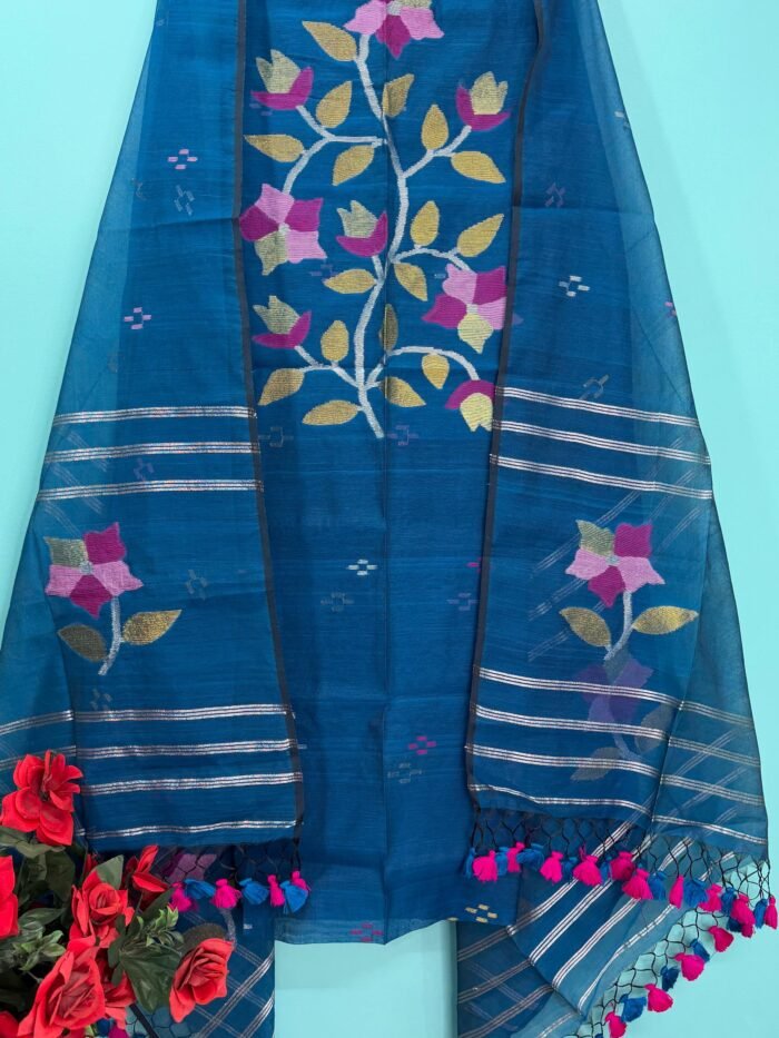 Elegant Muslin Jamdani Top & Dupatta Set (Unstitched)