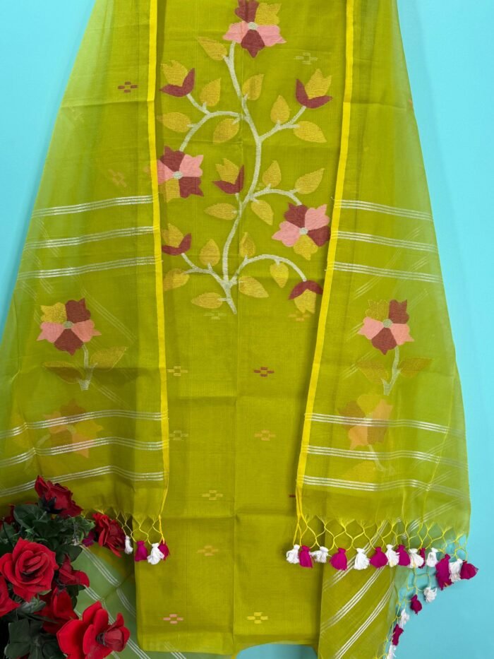 Elegant Muslin Jamdani Top & Dupatta Set (Unstitched)