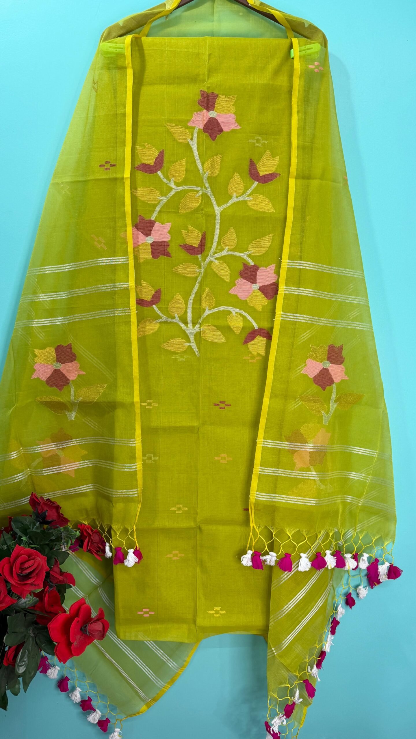 Elegant Muslin Jamdani Top & Dupatta Set (Unstitched)