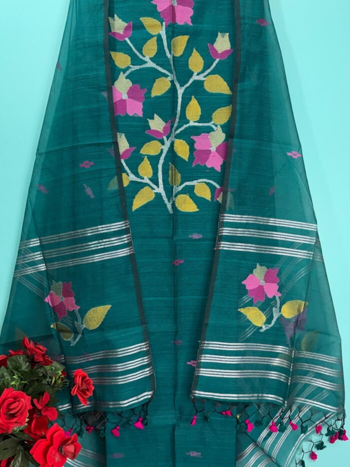 Elegant Muslin Jamdani Top & Dupatta Set (Unstitched)