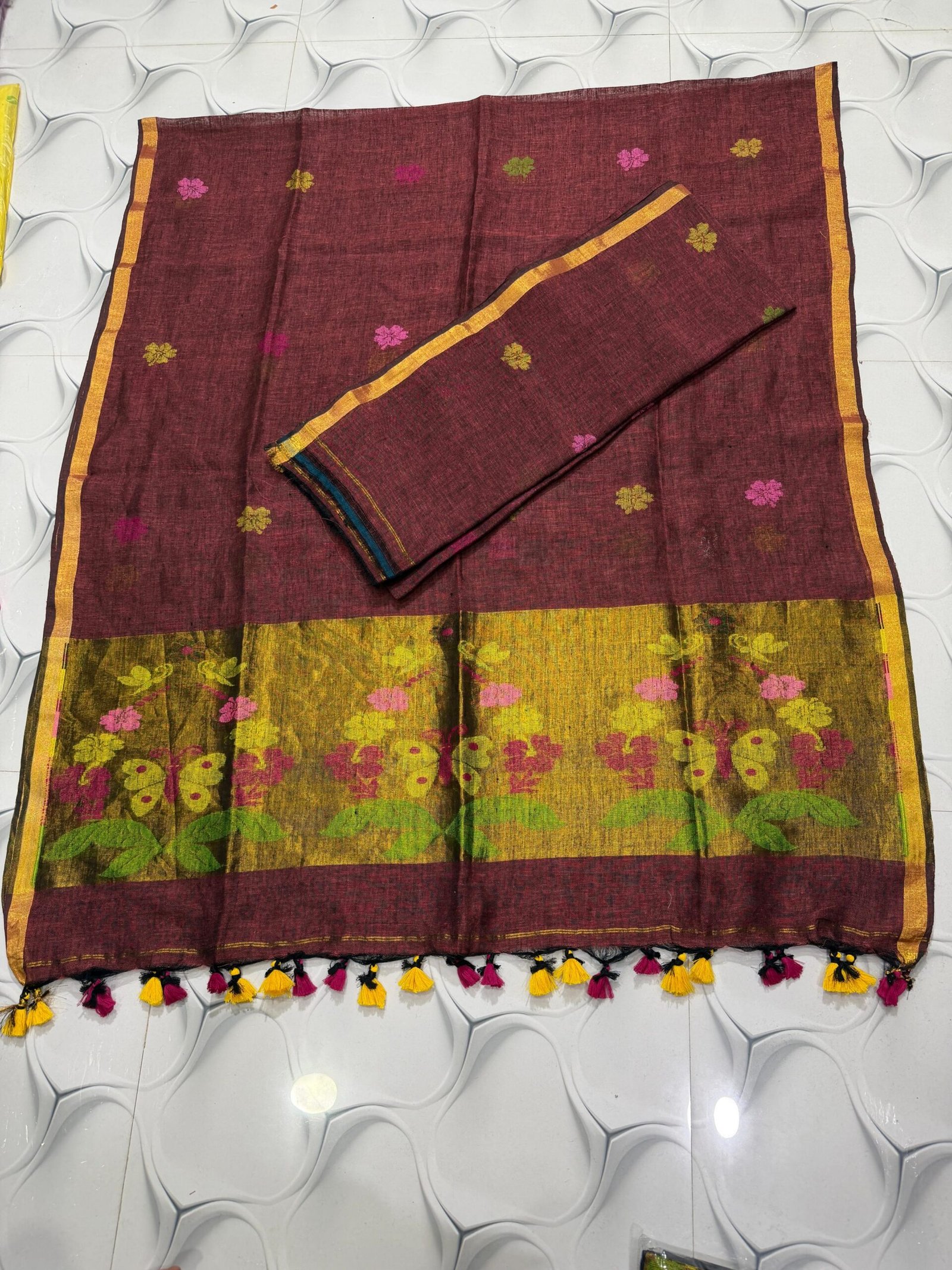 Classic Linen Paithani Top & Dupatta Set (Unstitched)