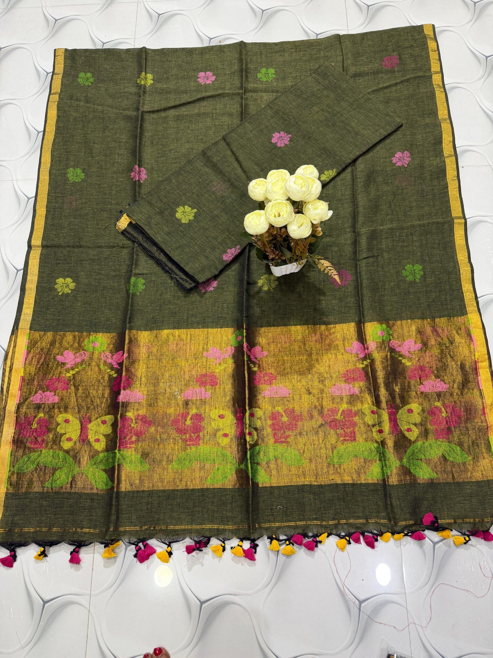 Classic Linen Paithani Top & Dupatta Set (Unstitched)