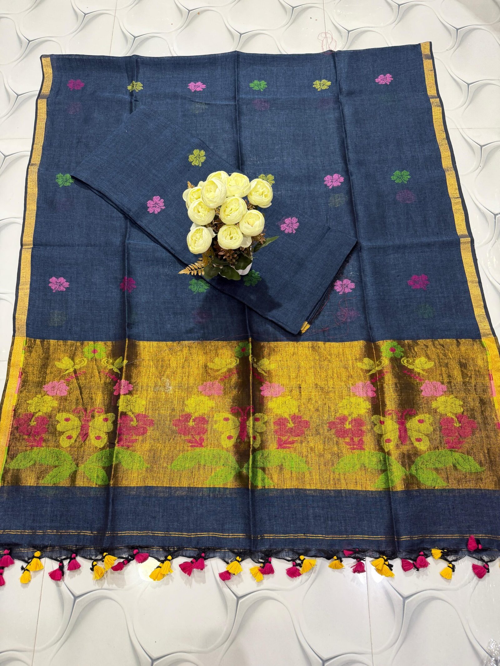 Classic Linen Paithani Top & Dupatta Set (Unstitched)