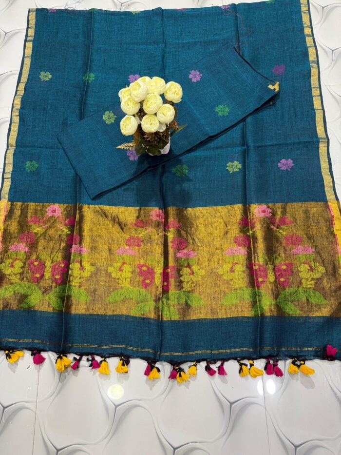 Classic Linen Paithani Top & Dupatta Set (Unstitched)