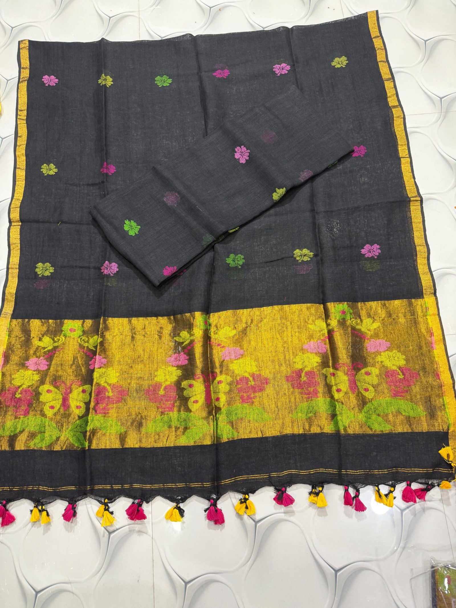 Classic Linen Paithani Top & Dupatta Set (Unstitched)