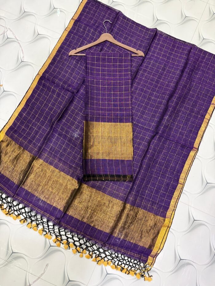 Elegant Linen Check Unstitched Top & Dupatta Set