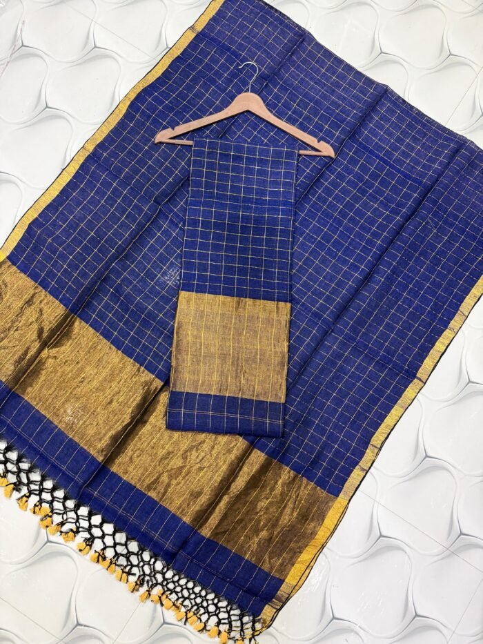 Elegant Linen Check Unstitched Top & Dupatta Set