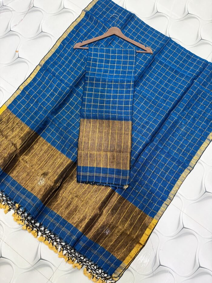 Elegant Linen Check Unstitched Top & Dupatta Set