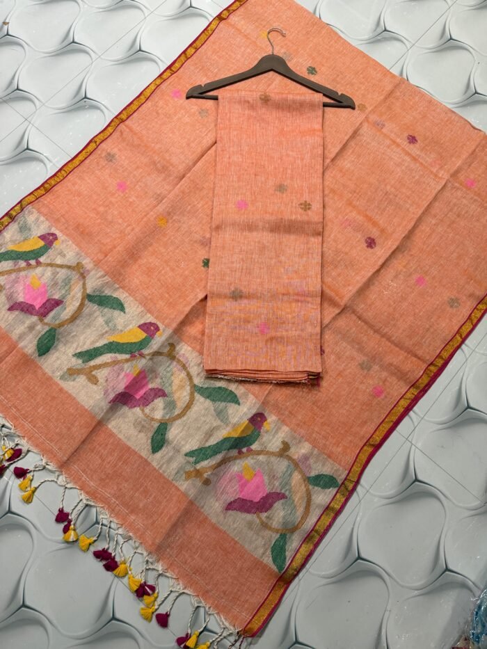 Elegant Linen Paithani Top & Dupatta Set