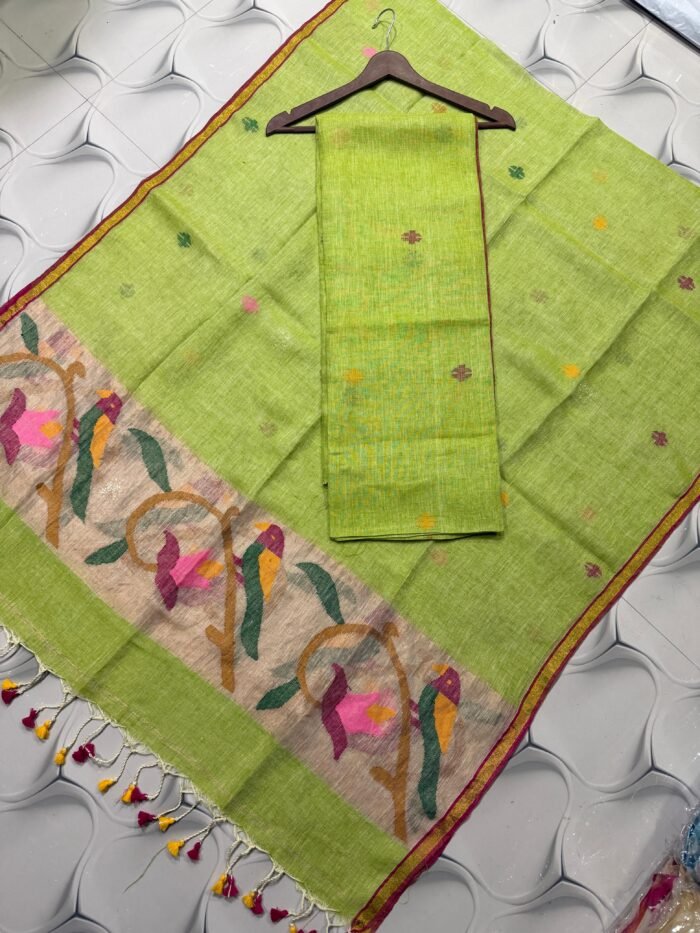 Elegant Linen Paithani Top & Dupatta Set