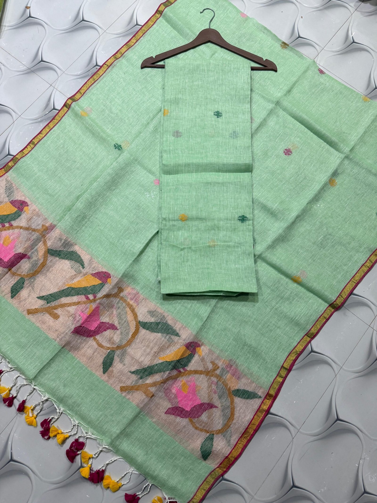 Elegant Linen Paithani Top & Dupatta Set