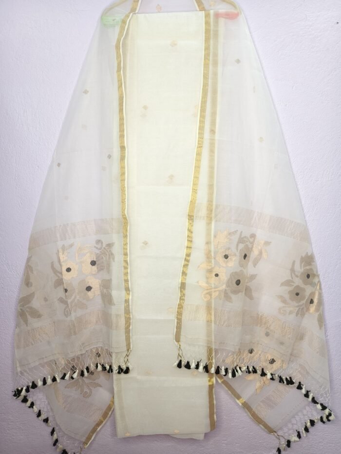 Elegant Muslin Weaving Top & Dupatta Set (Unstitched)