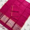 Elegant Crimson Red Pure Linen Top & Dupatta Set with Golden Zari Borders