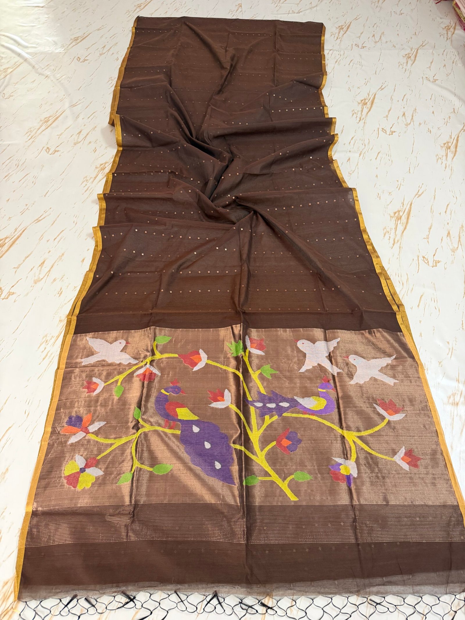 Muslin Sequence Paithani Saree With Running BP